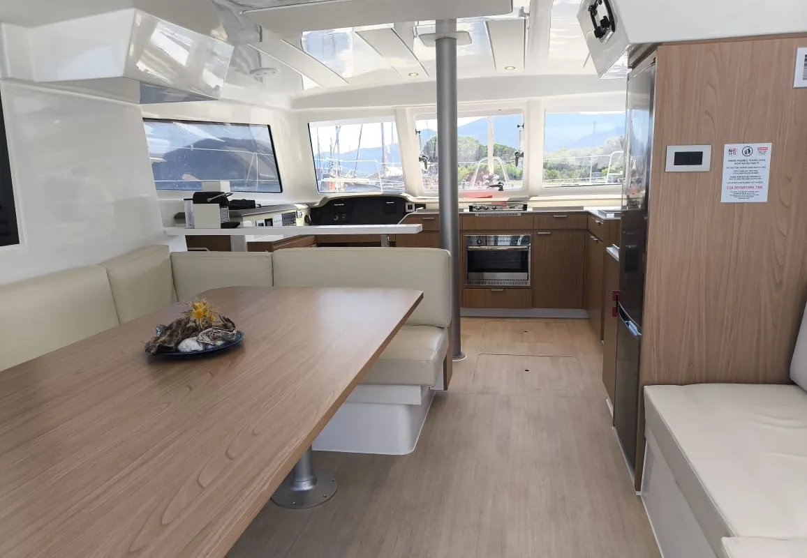 Salon of Danae, a Bali Catspace catamaran at Municipal Unit of Ellomenos, Greece