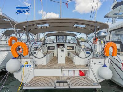 Cockpit of Salty, a Jeanneau Sun Odyssey 410 sailboat at Municipal Unit of Nea Peramos, Greece