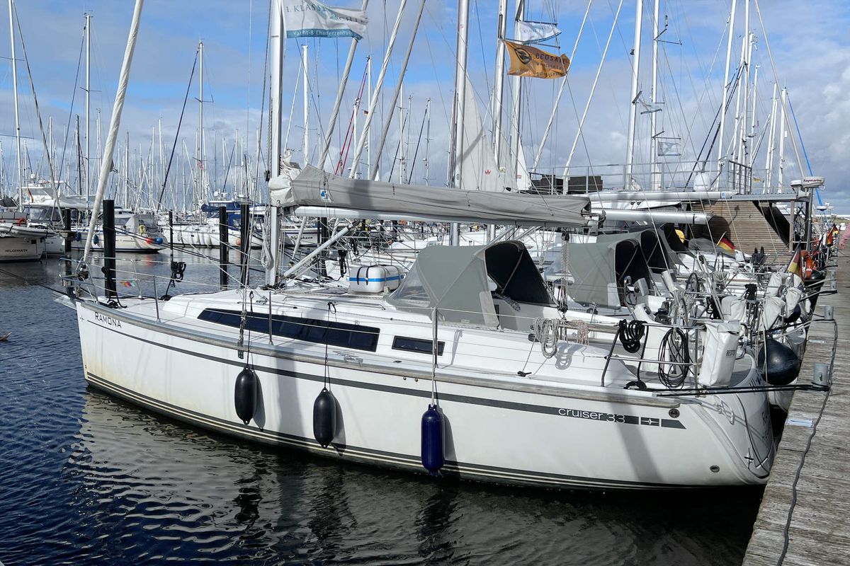Exterior view of Ramona, a Bavaria Cruiser 33 sailboat at Heiligenhafen, Germany
