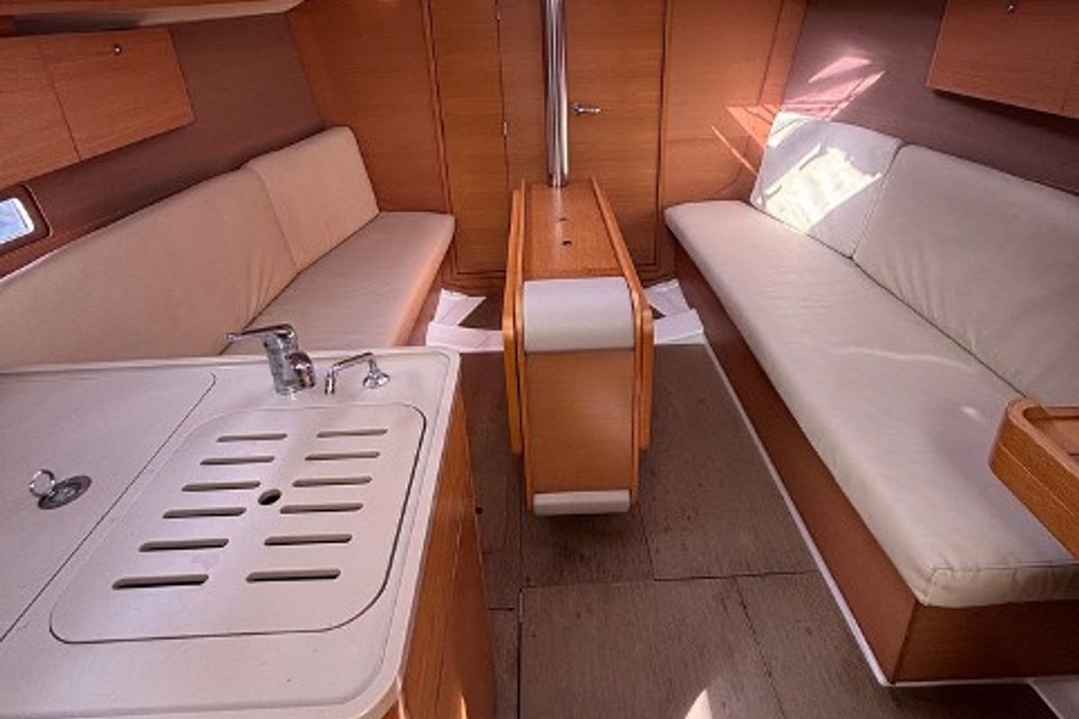 Salon of Expensive Toy, a Dufour 310 Grand Large sailboat at Palermo, Italy
