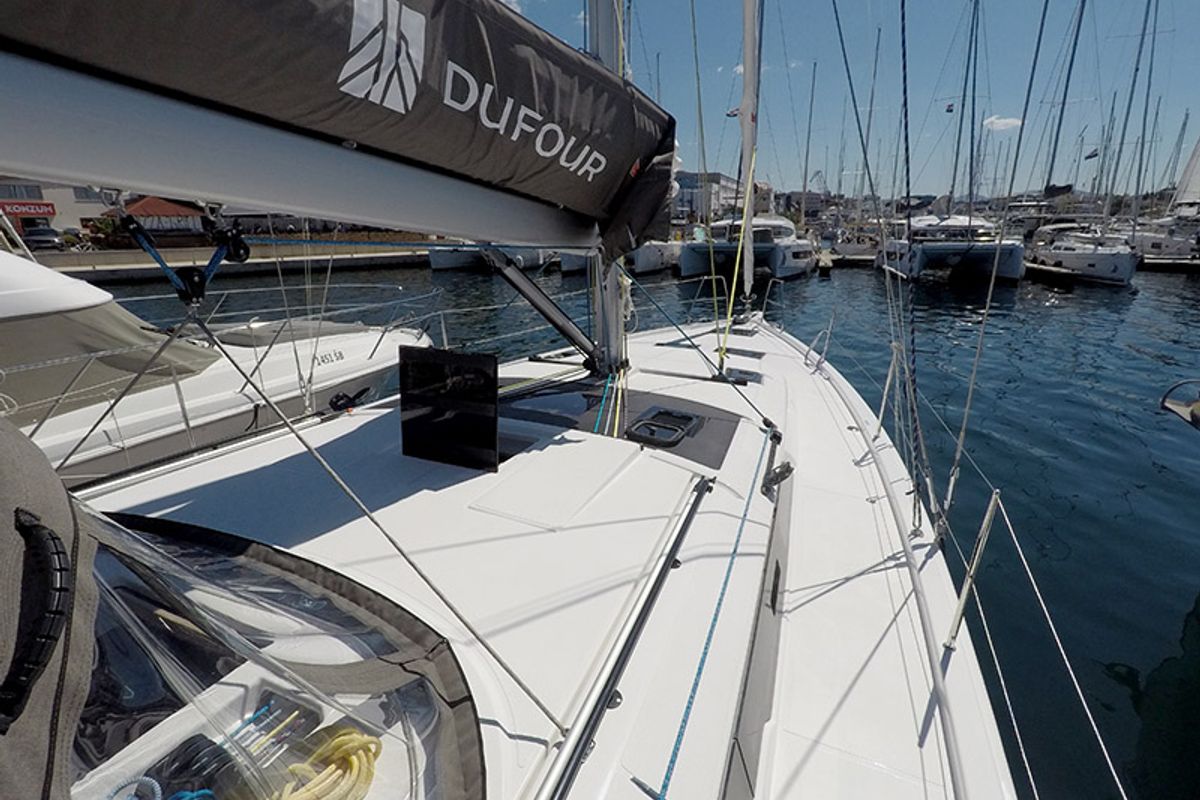 Deck of Dama, a Dufour 44 sailboat at Grad Šibenik, Croatia