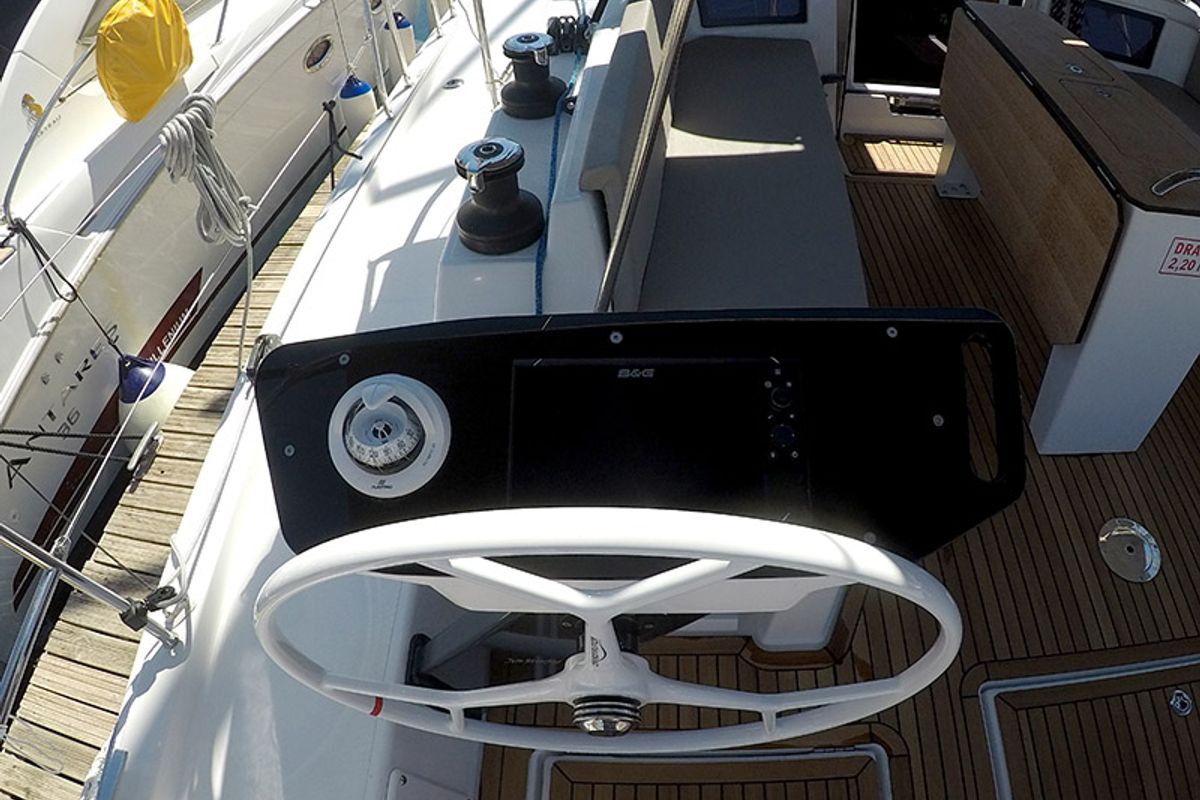 Cockpit of Dama, a Dufour 44 sailboat at Grad Šibenik, Croatia