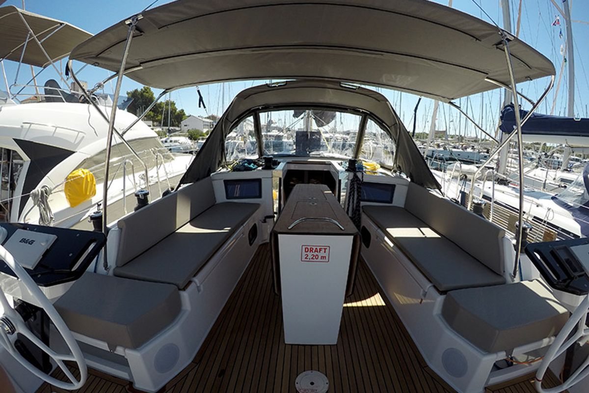 Cockpit of Dama, a Dufour 44 sailboat at Grad Šibenik, Croatia