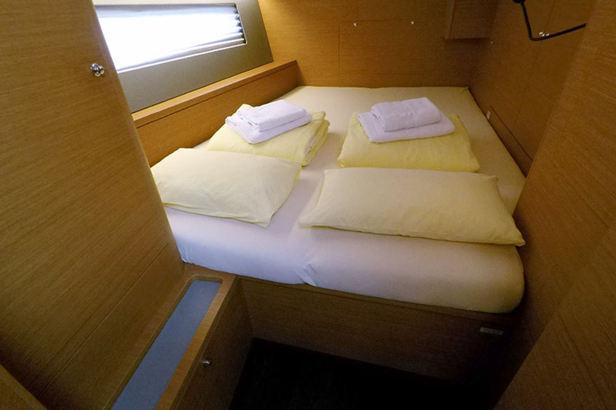 Cabin on Dama, a Dufour 44 sailboat at Grad Šibenik, Croatia