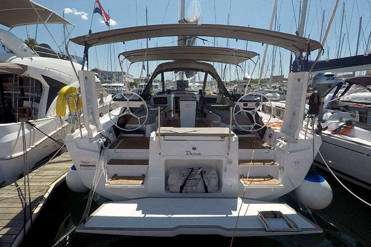Cockpit of Dama, a Dufour 44 sailboat at Grad Šibenik, Croatia
