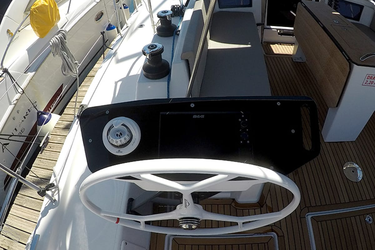 Cockpit of Dama, a Dufour 44 sailboat at Grad Šibenik, Croatia