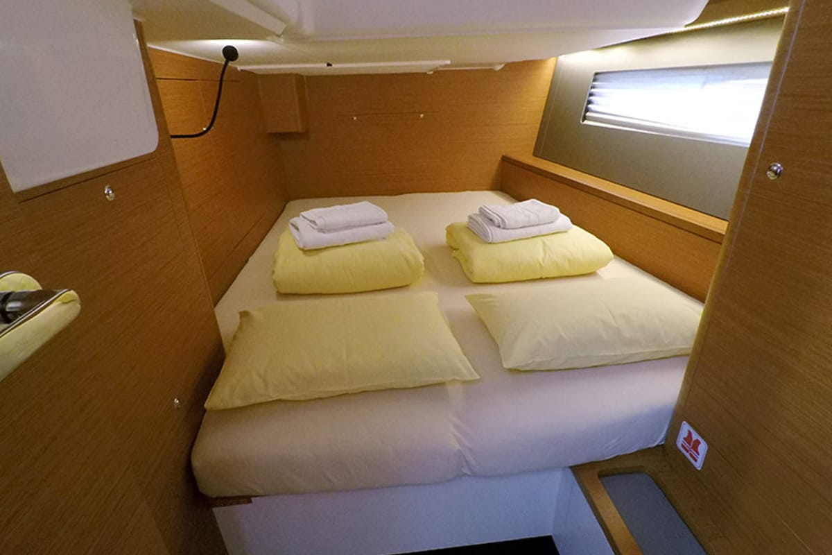 Cabin on Dama, a Dufour 44 sailboat at Grad Šibenik, Croatia