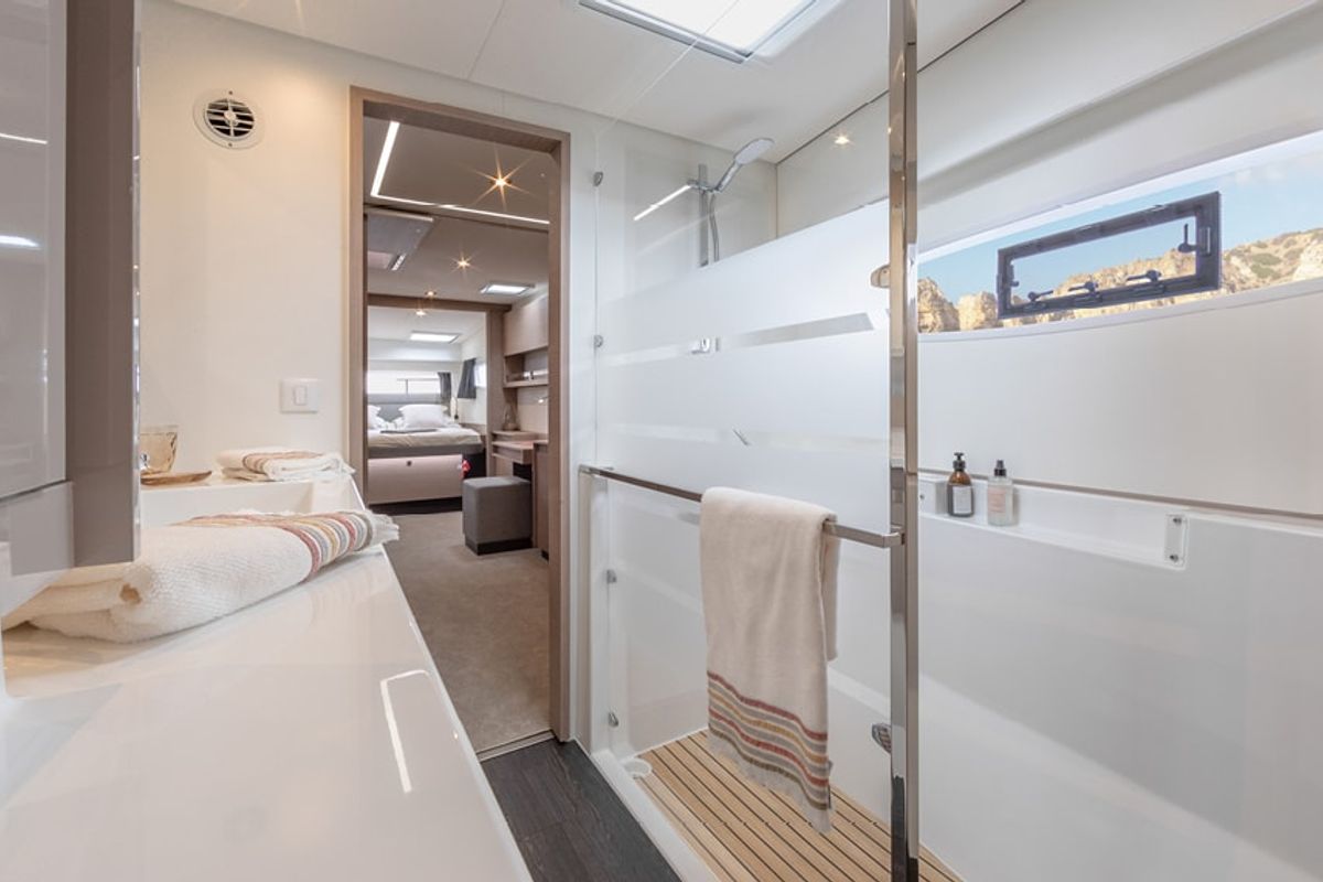 Head on Nami, a Fountaine Pajot Elba 45 catamaran at Salerno, Italy