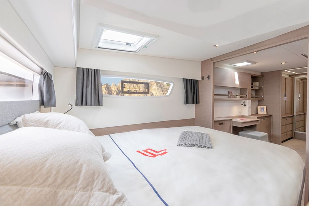 Cabin on Nami, a Fountaine Pajot Elba 45 catamaran at Salerno, Italy
