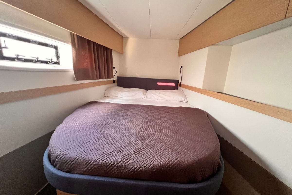 Cabin on Nami, a Fountaine Pajot Elba 45 catamaran at Salerno, Italy