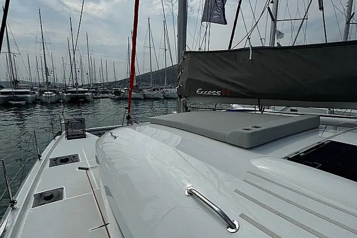 Deck of Spring & Fall, a Excess 11 catamaran at Grad Trogir, Croatia
