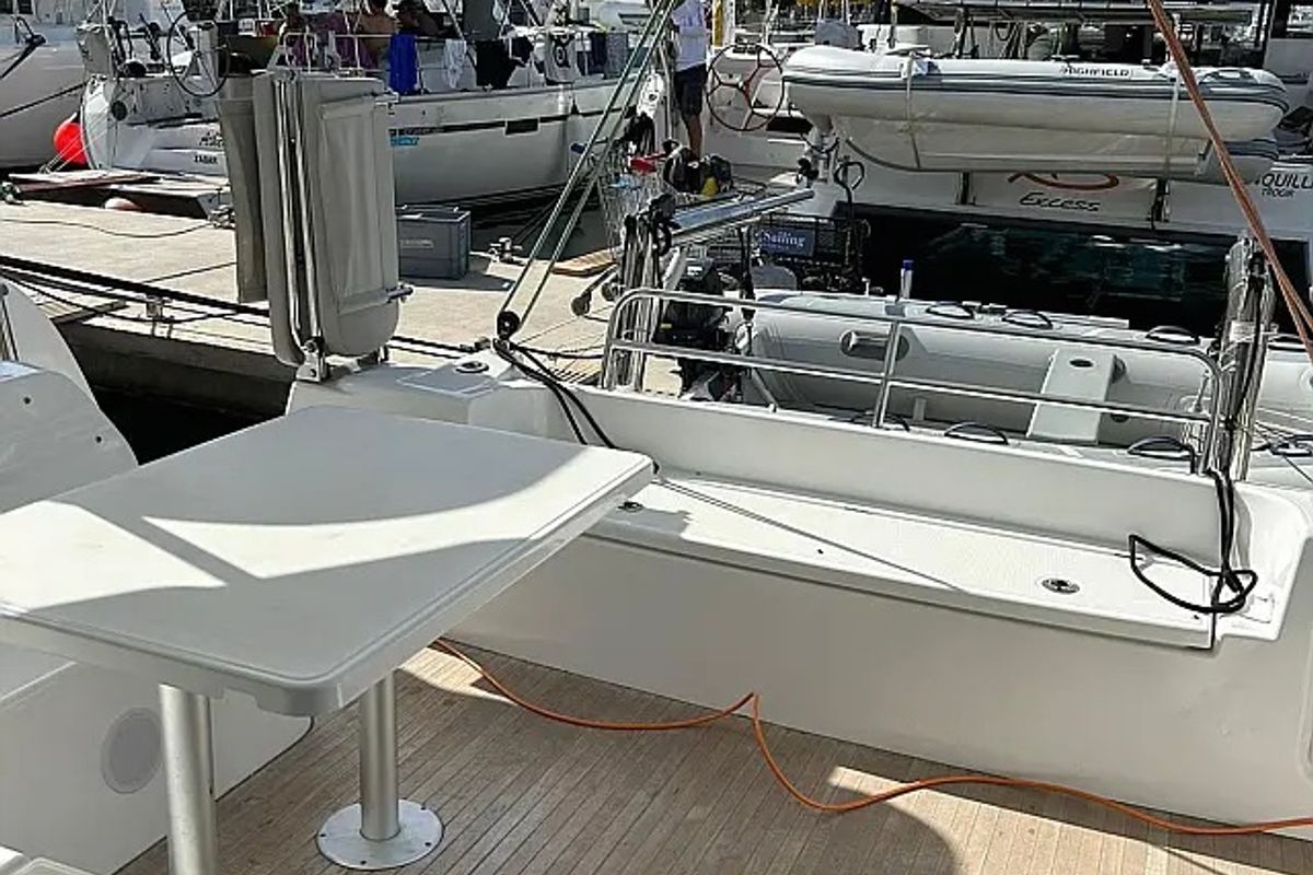 Deck of Spring & Fall, a Excess 11 catamaran at Grad Trogir, Croatia