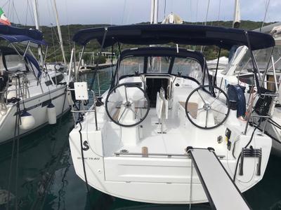 Cockpit of Mimosa, a Beneteau Oceanis 30.1 sailboat at Olbia, Italy