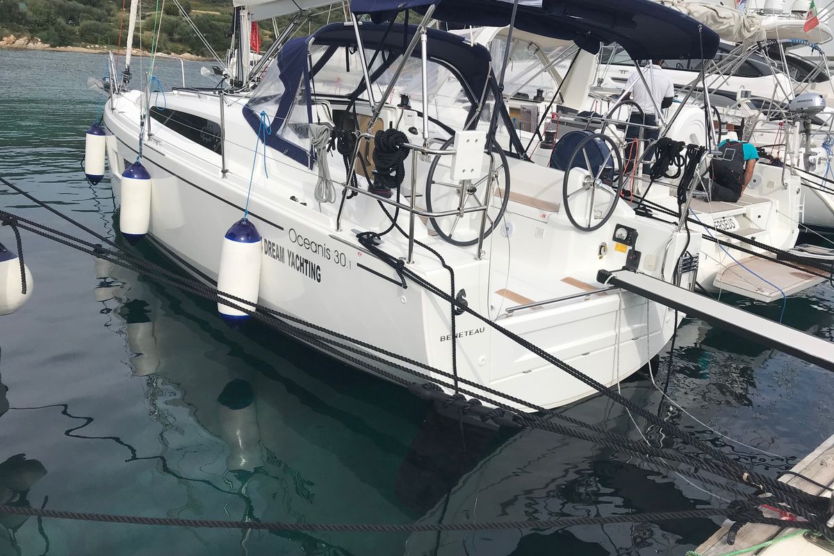 Exterior view of Mimosa, a Beneteau Oceanis 30.1 sailboat at Olbia, Italy
