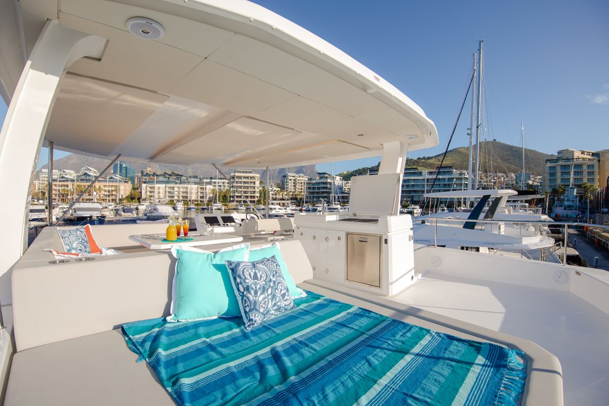 Deck of Moorings 534 PC Club, a Leopard 53 PC catamaran at Road Town, British Virgin Islands