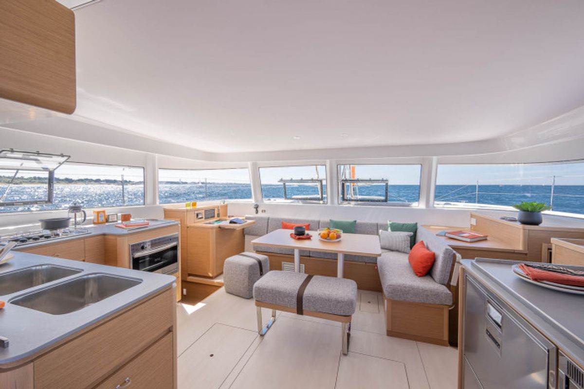 Salon of Agape, a Excess 14 catamaran at Toulon, France