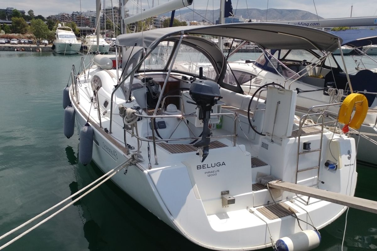 Exterior view of Beluga, a Beneteau Oceanis 43 sailboat at Municipal Unit of Elefsina, Greece