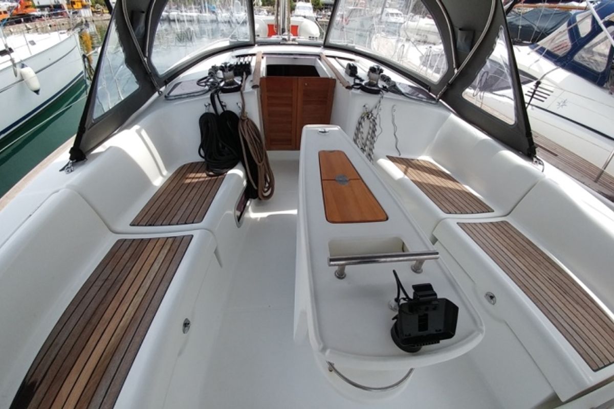 Cockpit of Beluga, a Beneteau Oceanis 43 sailboat at Municipal Unit of Elefsina, Greece