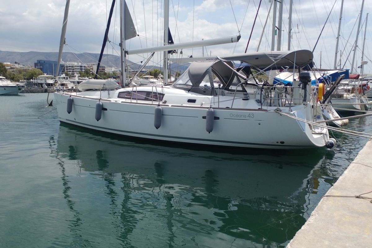 Exterior view of Beluga, a Beneteau Oceanis 43 sailboat at Municipal Unit of Elefsina, Greece