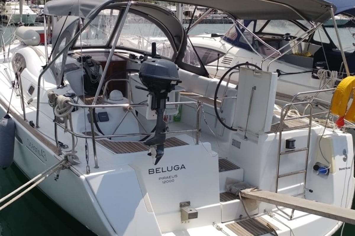 Exterior view of Beluga, a Beneteau Oceanis 43 sailboat at Municipal Unit of Elefsina, Greece