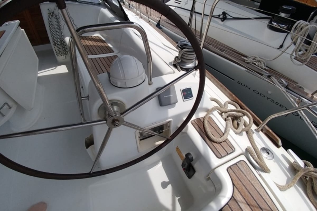 Cockpit of Beluga, a Beneteau Oceanis 43 sailboat at Municipal Unit of Elefsina, Greece