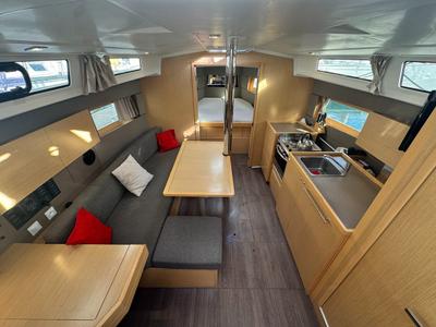 Salon of Delfino, a Beneteau Oceanis 38.1 sailboat at La Rochelle, France