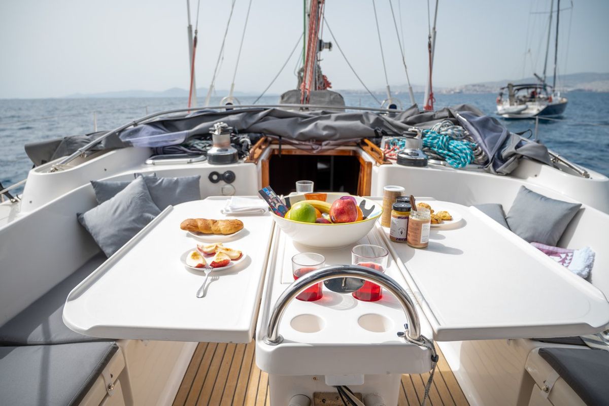Deck of Christianna VIII, a Ocean Star 60.1 sailboat at Athens, Greece