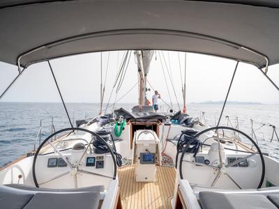 Cockpit of Christianna VIII, a Ocean Star 60.1 sailboat at Athens, Greece