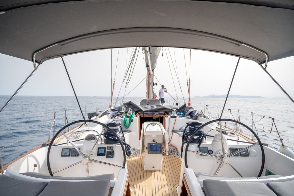Cockpit of Christianna VIII, a Ocean Star 60.1 sailboat at Athens, Greece