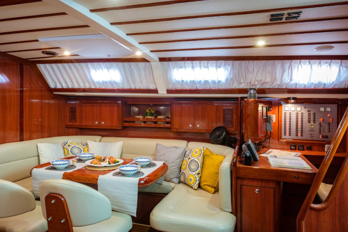 Cockpit of Christianna VIII, a Ocean Star 60.1 sailboat at Athens, Greece