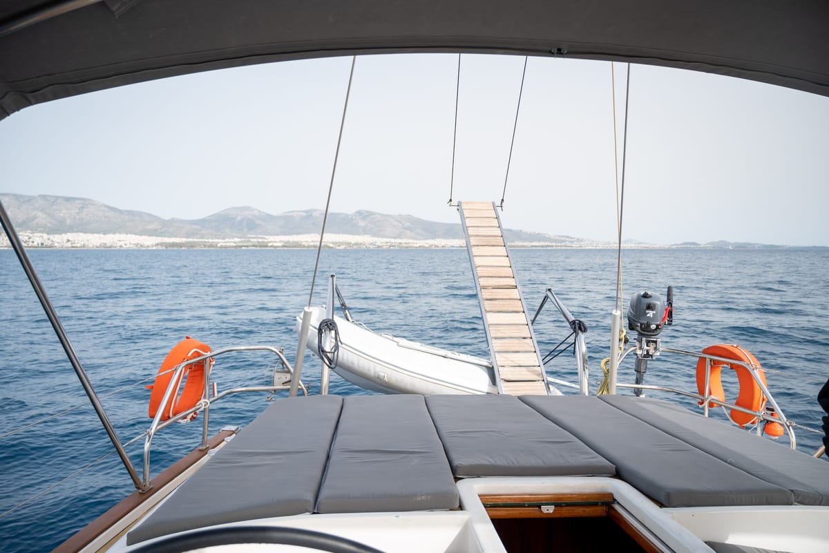 Deck of Christianna VIII, a Ocean Star 60.1 sailboat at Athens, Greece