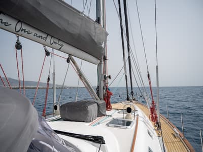 Deck of Christianna VIII, a Ocean Star 60.1 sailboat at Athens, Greece