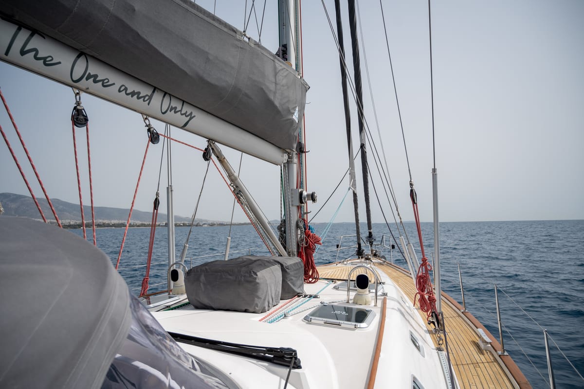 Deck of Christianna VIII, a Ocean Star 60.1 sailboat at Athens, Greece
