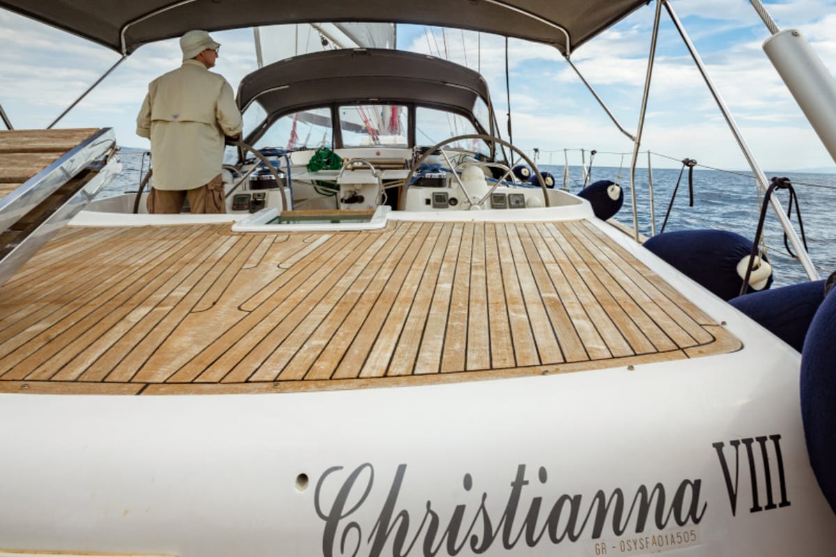Deck of Christianna VIII, a Ocean Star 60.1 sailboat at Athens, Greece