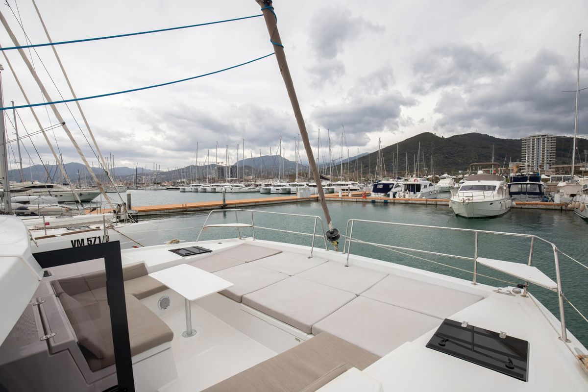 Deck of Peppina - Standard Line, a Bali 4.2 catamaran at Salerno, Italy
