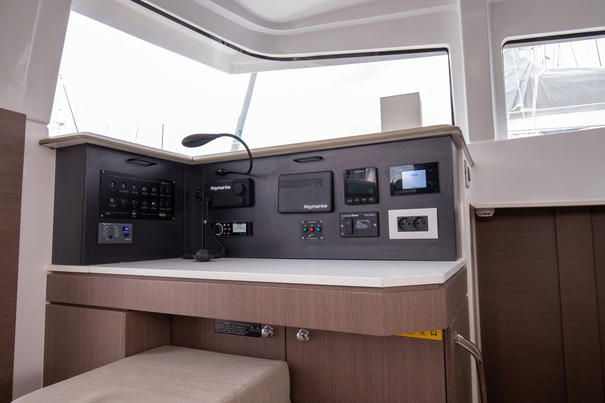 Cockpit of Peppina - Standard Line, a Bali 4.2 catamaran at Salerno, Italy