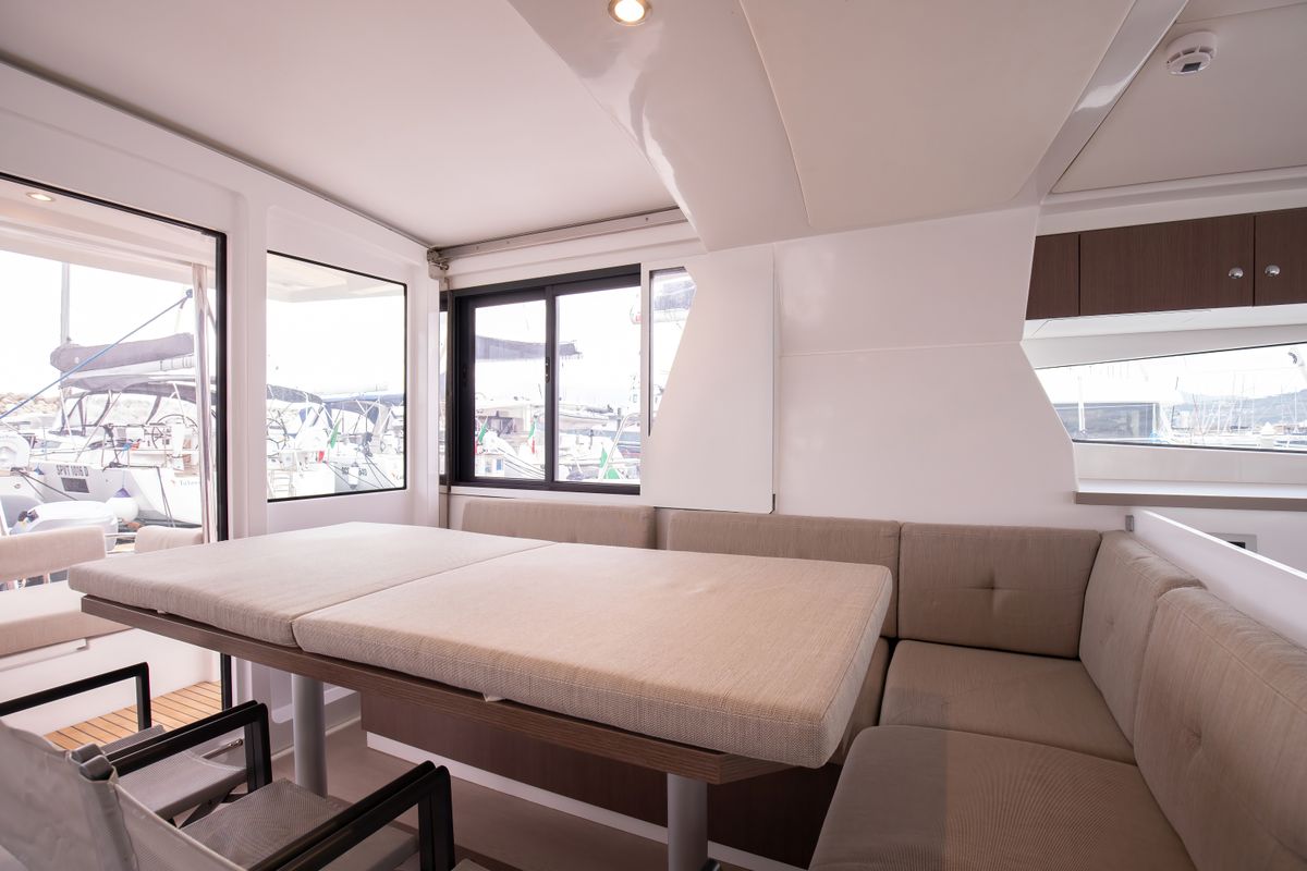 Salon of Peppina - Standard Line, a Bali 4.2 catamaran at Salerno, Italy