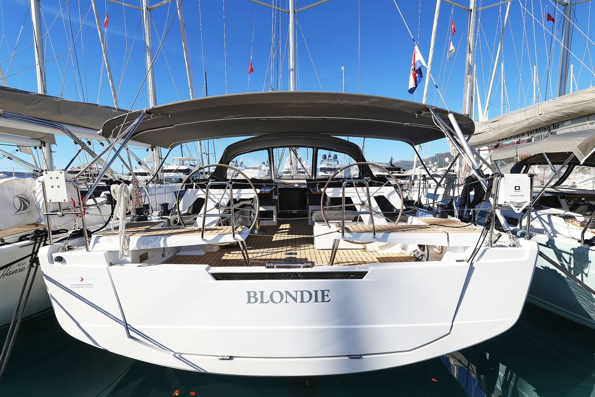Exterior view of Blondie - Ow, a Hanse Yachts Hanse 460 sailboat at Grad Kaštela, Croatia