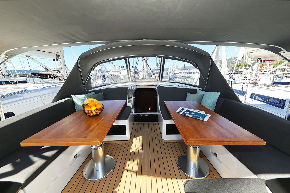 Deck of Blondie - Ow, a Hanse Yachts Hanse 460 sailboat at Grad Kaštela, Croatia