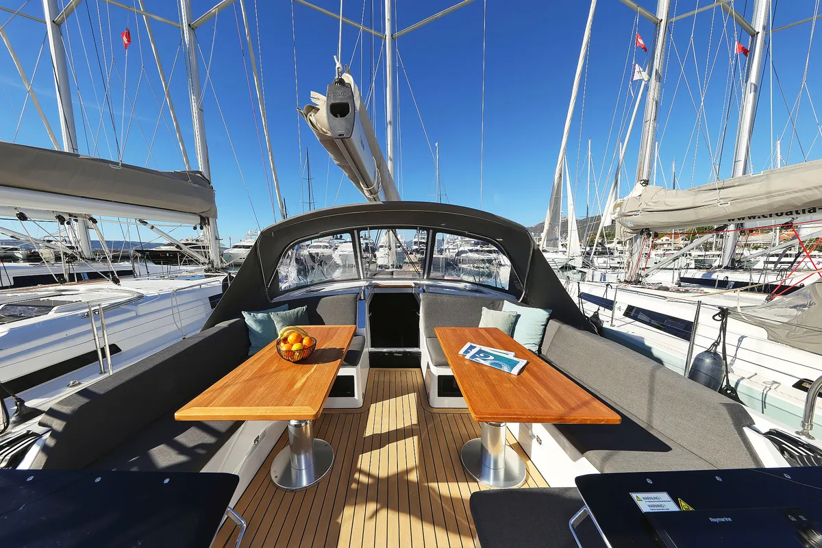 Deck of Blondie - Ow, a Hanse Yachts Hanse 460 sailboat at Grad Kaštela, Croatia