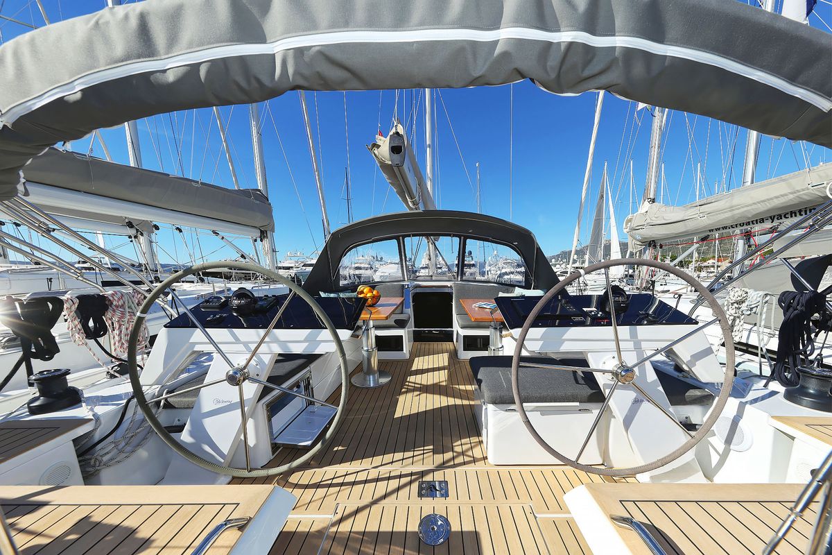 Cockpit of Blondie - Ow, a Hanse Yachts Hanse 460 sailboat at Grad Kaštela, Croatia