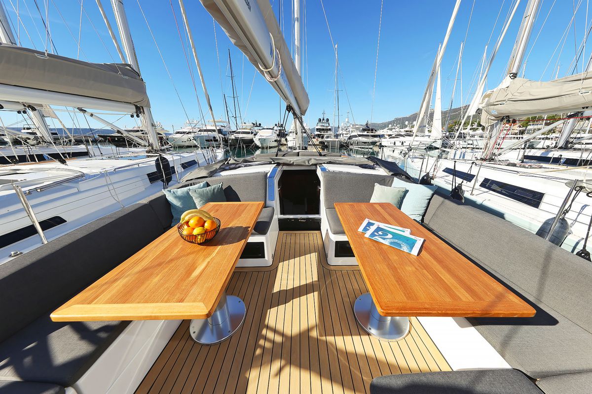 Deck of Blondie - Ow, a Hanse Yachts Hanse 460 sailboat at Grad Kaštela, Croatia