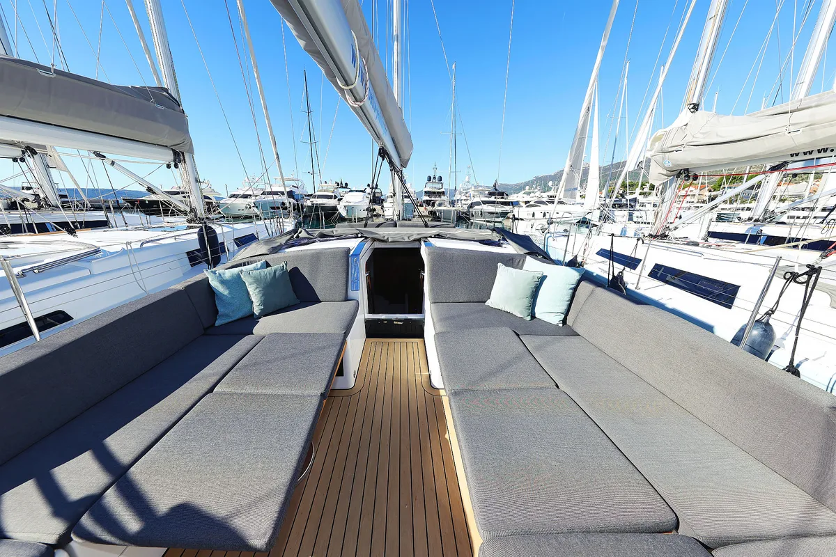 Deck of Blondie - Ow, a Hanse Yachts Hanse 460 sailboat at Grad Kaštela, Croatia