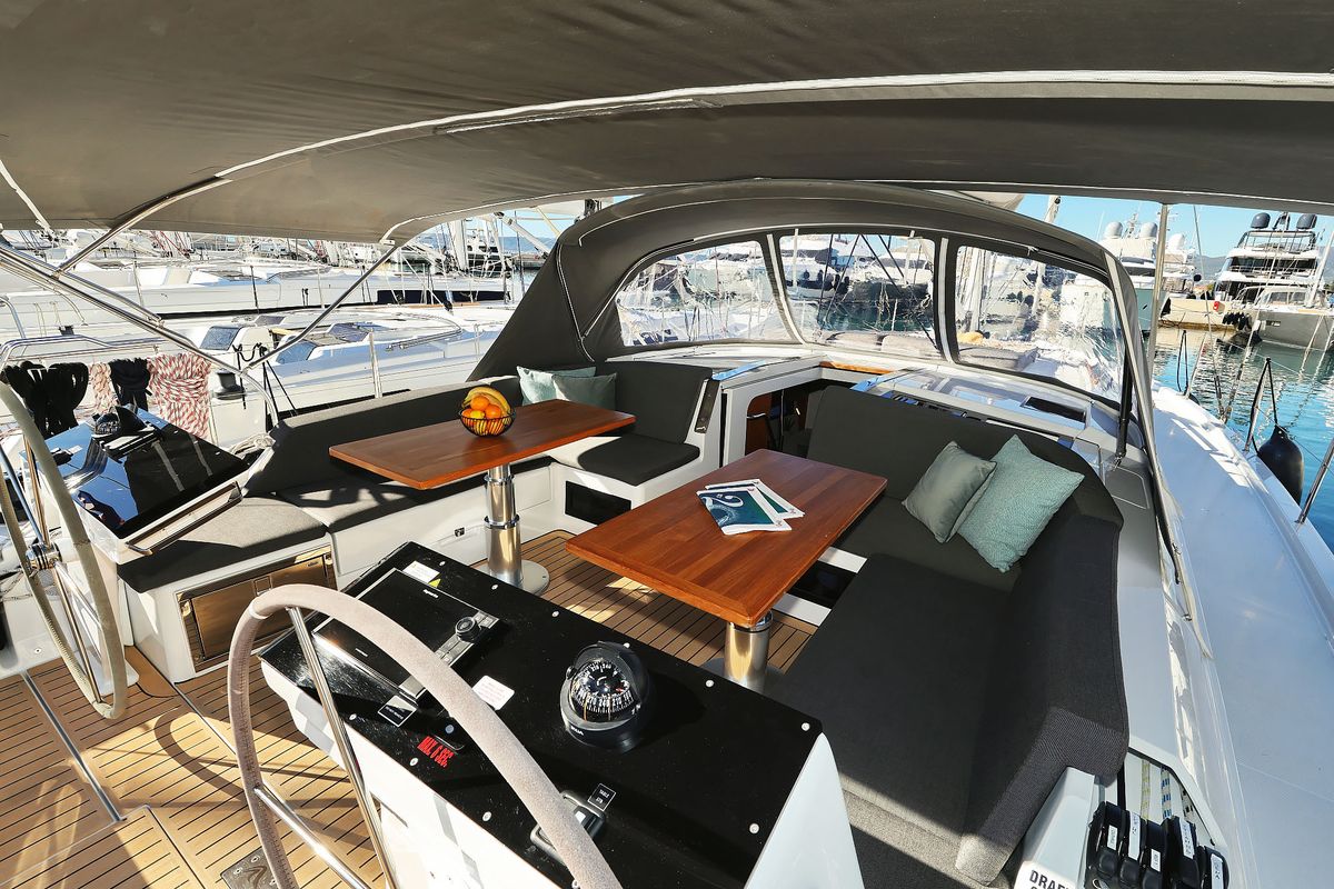 Deck of Blondie - Ow, a Hanse Yachts Hanse 460 sailboat at Grad Kaštela, Croatia