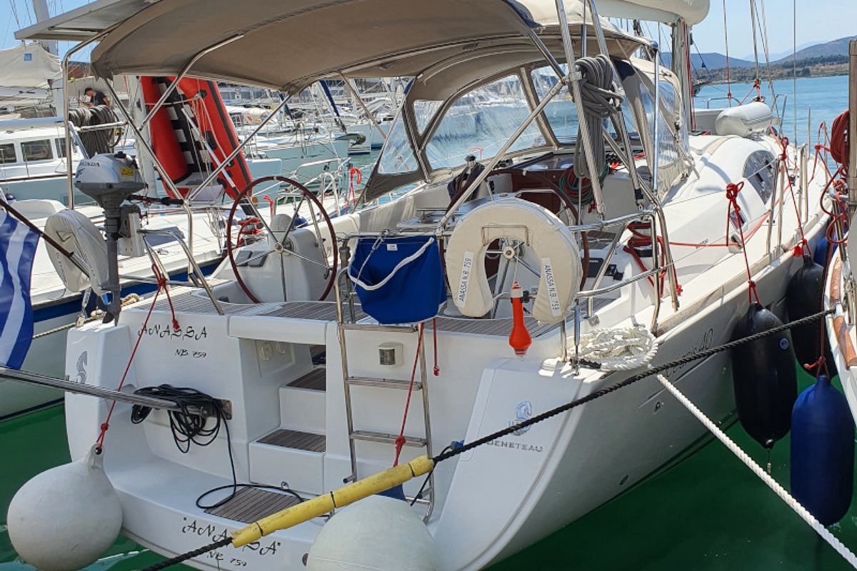 Exterior view of Anassa, a Beneteau Oceanis 40 sailboat at Volos Municipality, Greece