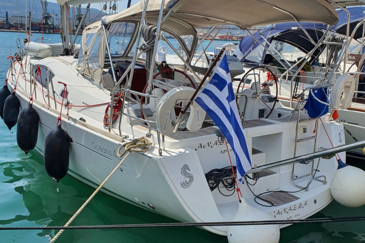 Exterior view of Anassa, a Beneteau Oceanis 40 sailboat at Volos Municipality, Greece
