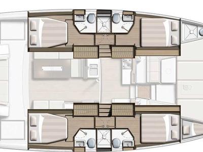 Floor plan of Orsa 1, a Bali 4.2 catamaran at Cannigione, Italy