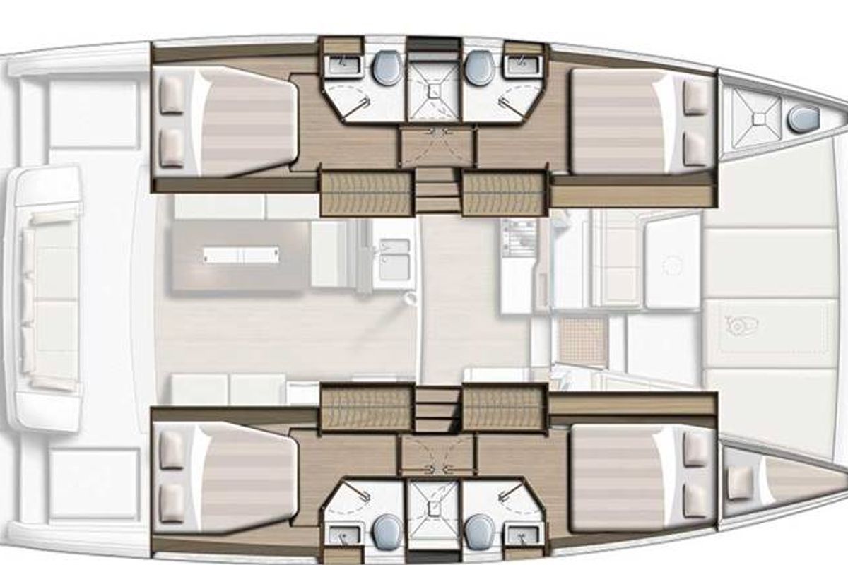 Floor plan of Orsa 1, a Bali 4.2 catamaran at Cannigione, Italy