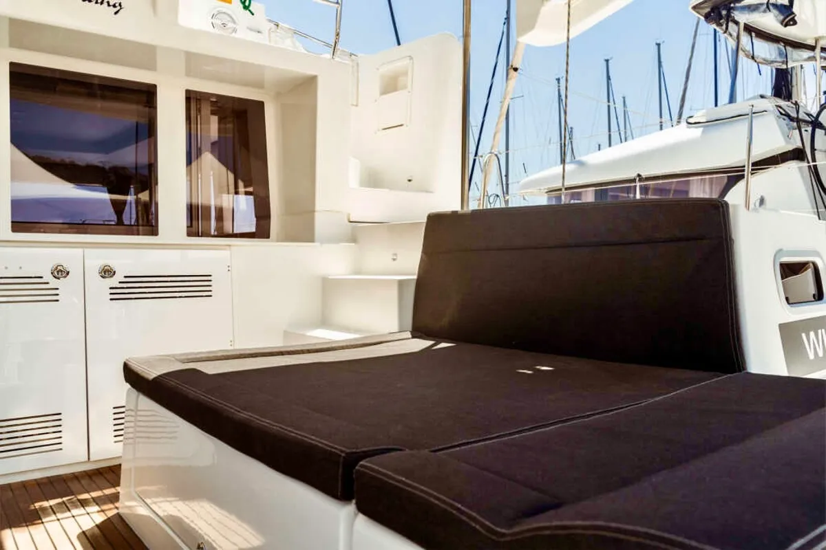 Deck of EmoSEAon, a Lagoon 450 F catamaran at Municipal Unit of Lefkada, Greece