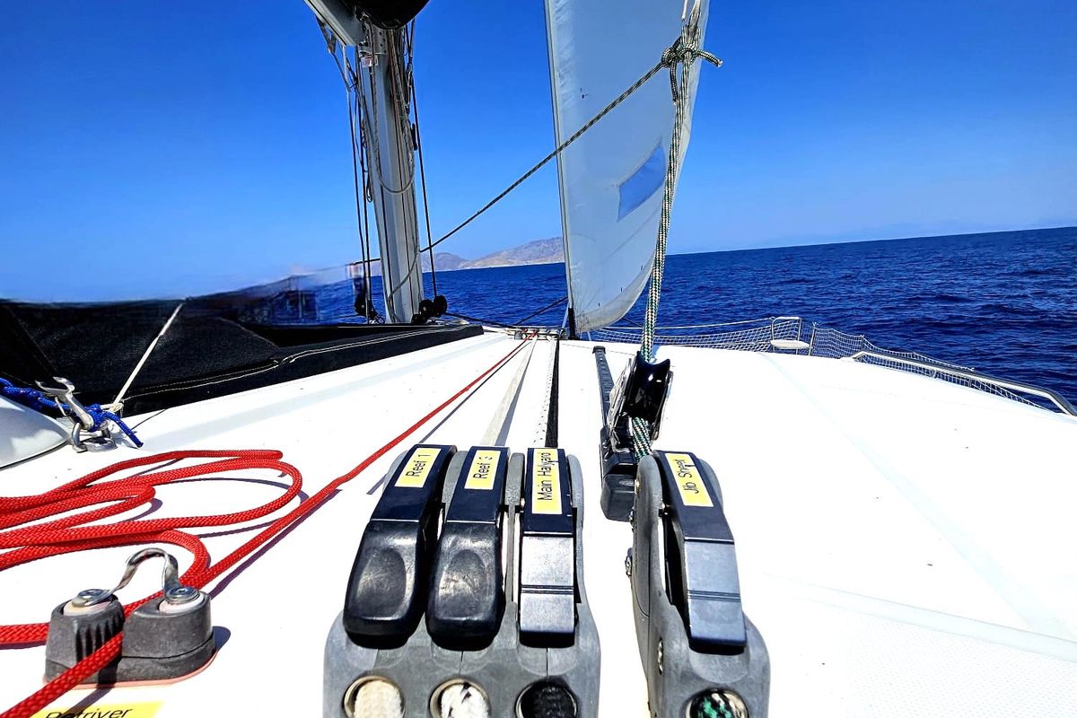 Deck of EmoSEAon, a Lagoon 450 F catamaran at Municipal Unit of Lefkada, Greece